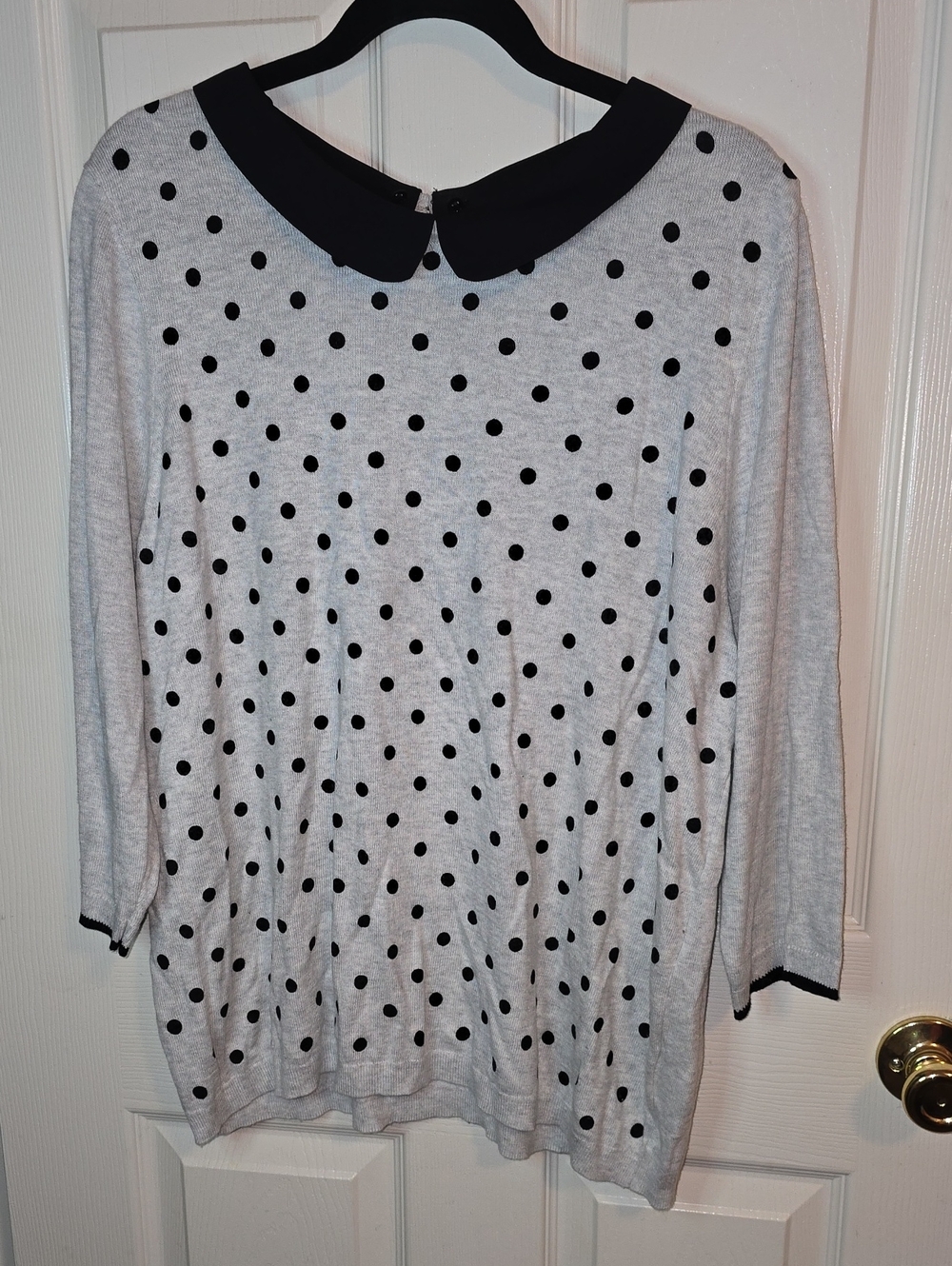 Elle Polka Dot Knit Top with Peter Pan Collar - Gray/Black